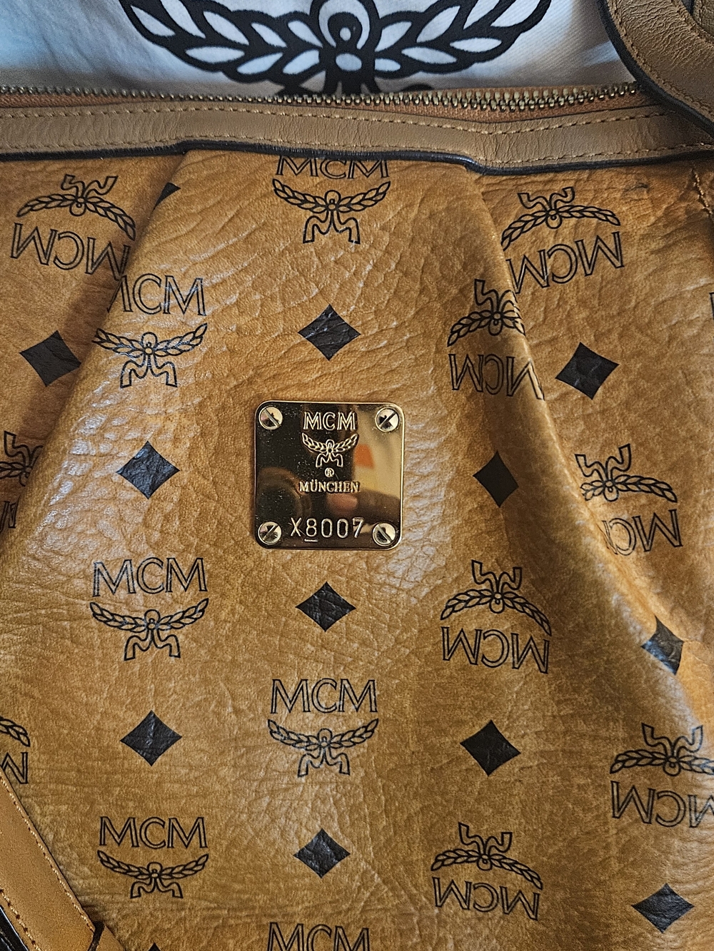 MCM Cognac Monogram Leather Shopper with Gold Plaque - Picture 2 of 9